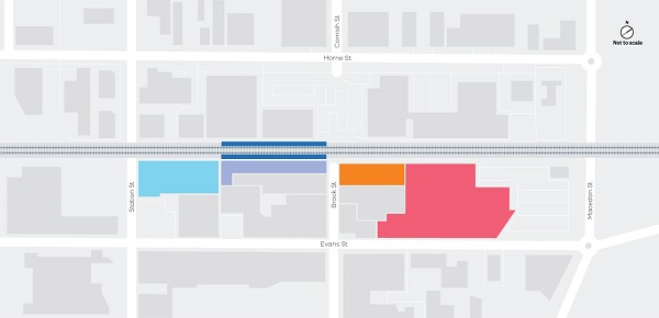 Image of map showing teh Sunbury bus interchange and station car park locations.