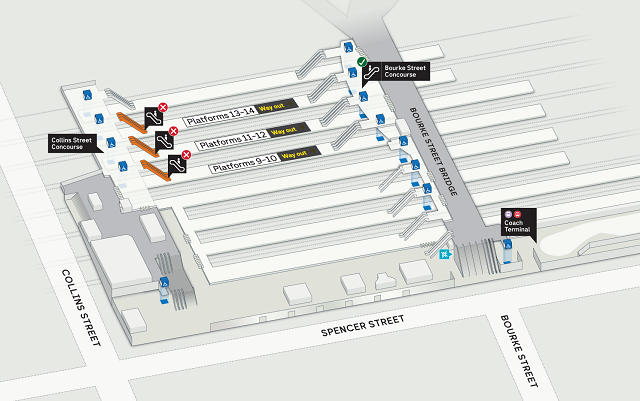 Image of Southern Cross Station escalators during the PM peak.
