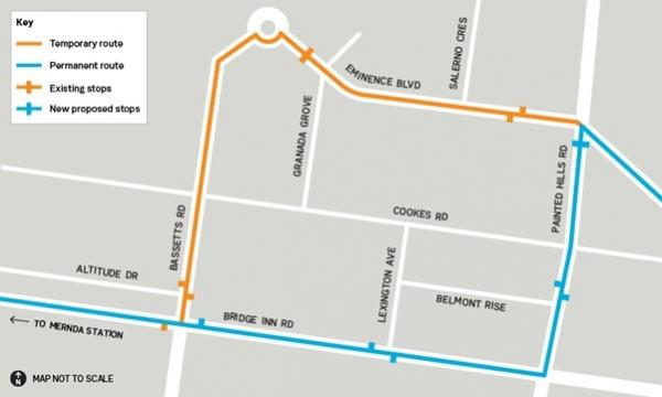 Map of Route 388 and 389 route changes