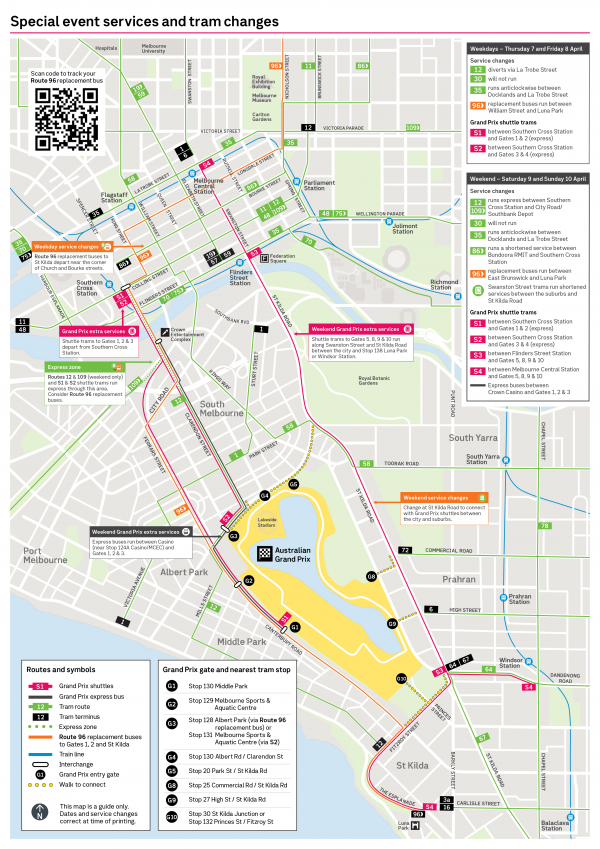 Map of 2022 Grand Prix tram services