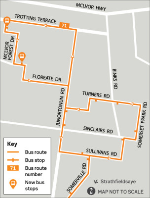 Map of new Route 71 route path around Junortoun and Strathfieldsaye